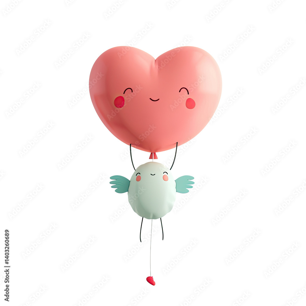 Naklejka premium Cute balloons in heart and fish shapes, perfect for celebrations and cheerful events. isolated on transparent background Generative Ai.