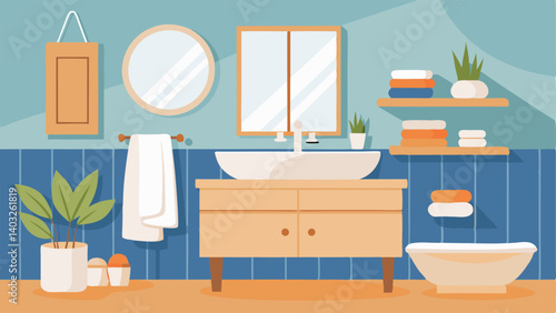 A serene bathroom with a light wood vanity plush white towels and wooden accents throughout.
