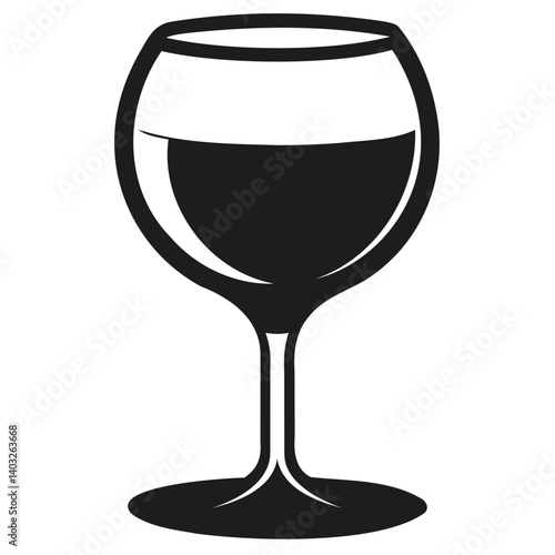 Elegant Wine Glass Silhouette Vector: Filled Liquid, Isolated on Transparent Background
