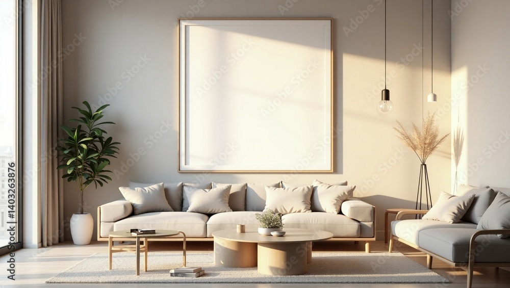 Modern interior design of an empty living room with furniture and a window Empty room with window and white wall featuring simple furniture and wooden floor Modern interior design of an empty living room with furniture and a window Empty room with window and white wall featuring simple furniture and wooden floor
