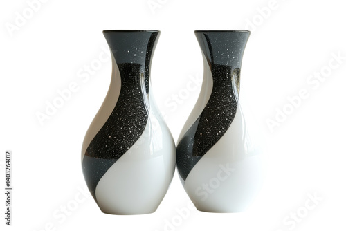 Elegant pair of black and white swirl vases modern home decor accent stylish glossy finish perfect for contemporary