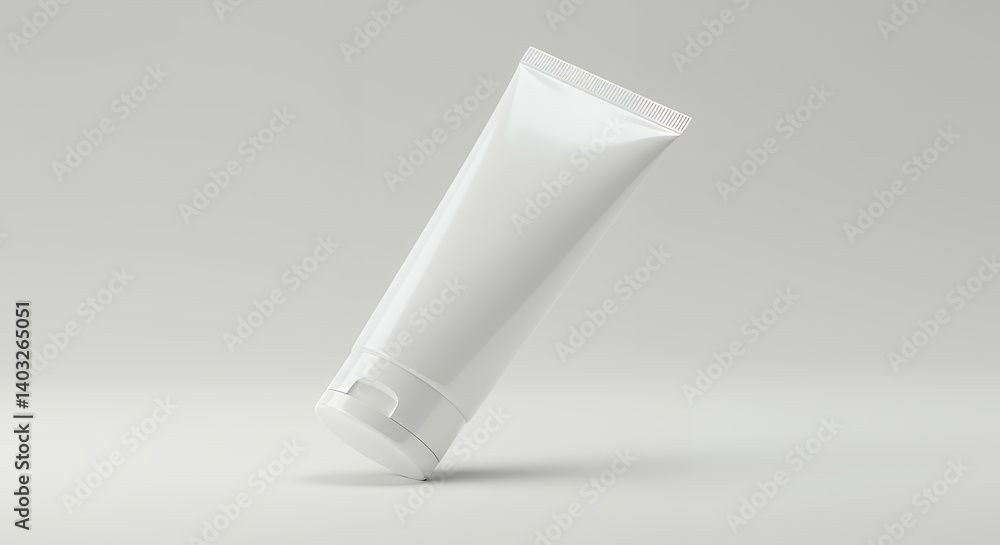 Mockup White skincare tube slightly leaning on surface Mockup White skincare tube slightly leaning on surface