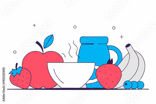 illustration of a glass of milk and strawberry
