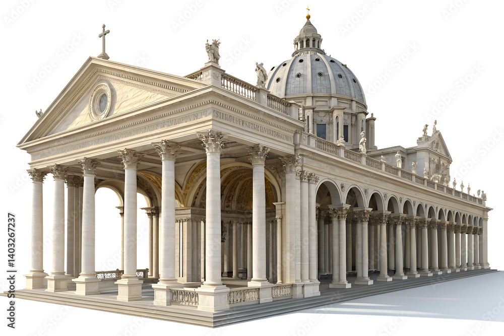 Fototapeta premium colonnade of the cathedral 3d rendering isolated on white background