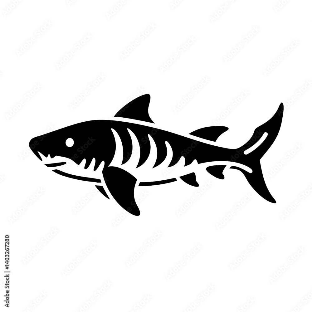 Obraz premium tiger shark icon, tiger shark silhouette vector illustration-simple silhouette illustration of tiger shark, perfect for tiger shark logos and icons
