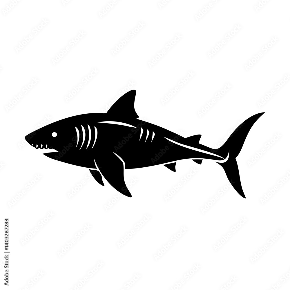Naklejka premium tiger shark icon, tiger shark silhouette vector illustration-simple silhouette illustration of tiger shark, perfect for tiger shark logos and icons