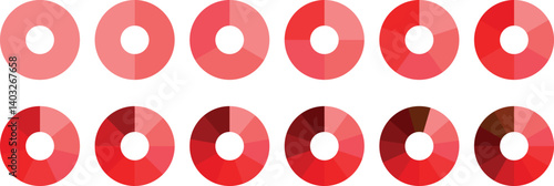 Pie chart set, segmented circle icons, circle diagram. Pie chart divided 1,2,3,4,5,6 equal parts. Color pizza or donut round diagram. Infographic wheel segment or sections parts. Vector illustration