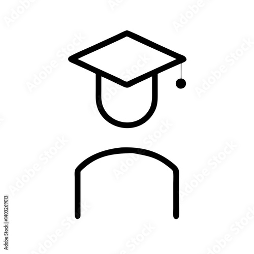 Student portal icon with graduation cap, education concept, black and white design