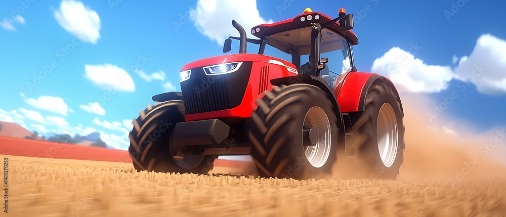 Red Tractor Field Drive Dust.