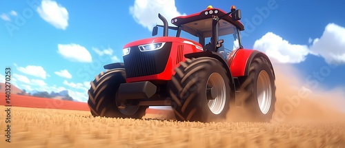 Obraz na płótnie Red Tractor Field Drive Dust. w salonie