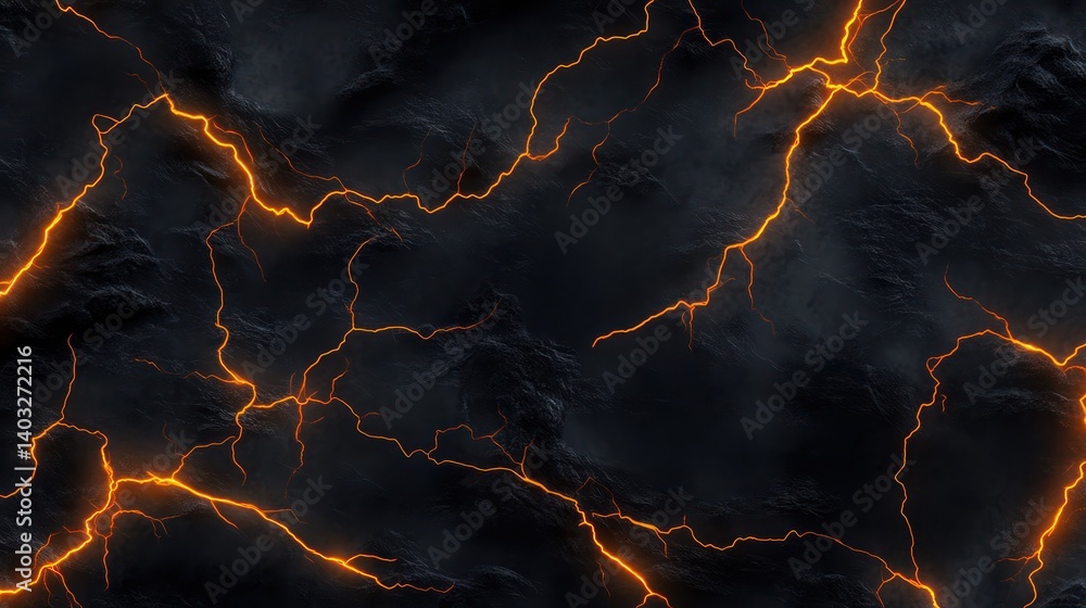 Fototapeta premium Molten lava cracks, dark volcanic rock, fiery texture, seamless pattern, background design