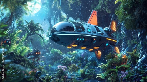 Wallpaper Mural Futuristic Spacecraft in Jungle Torontodigital.ca