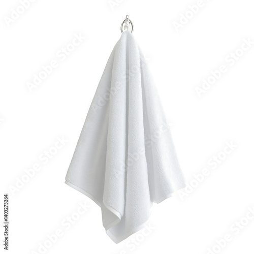Pure Linen Towel: A pristine white linen towel hangs from a sleek silver hook, exuding an aura of simplistic luxury and refined cleanliness. The soft texture, the crisp folds.