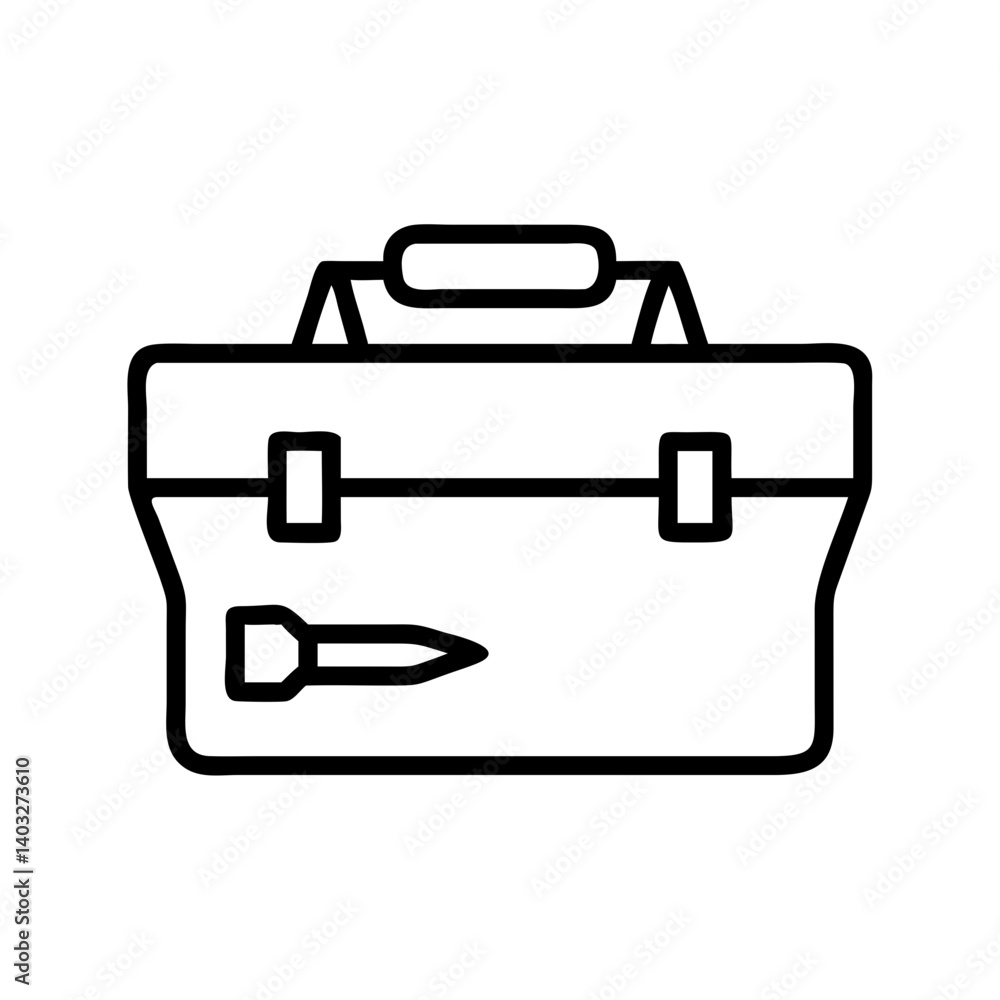 Toolbox with tools in black and white outline design for DIY projects Toolbox with tools in black and white outline design for DIY projects