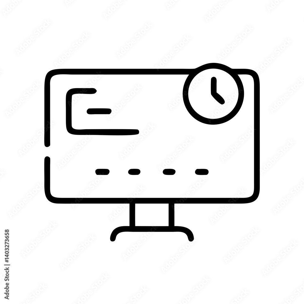 Schedule monitor with time icon in black and white outline design for time management Schedule monitor with time icon in black and white outline design for time management