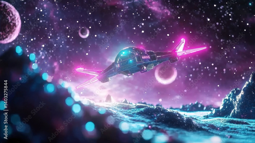 Naklejka premium Futuristic Spacecraft in Galaxy