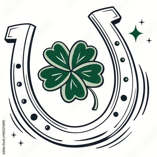 Horseshoe lucky symbol with clover st patricks vector image (5).eps