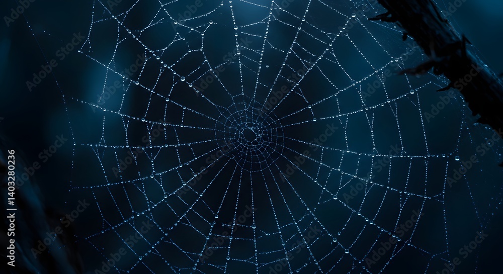 Obraz premium Isolated spider web on black background with dramatic lighting