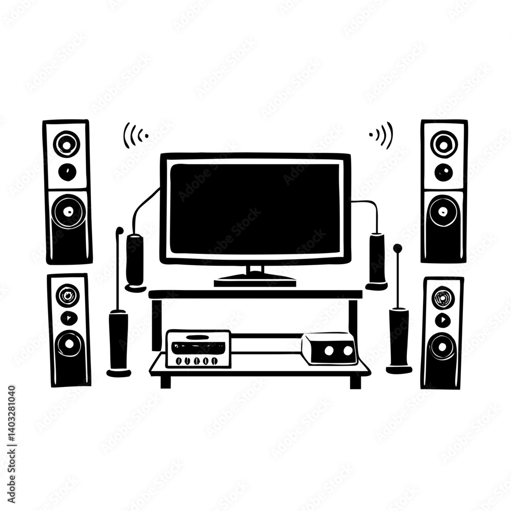home theater system icon, home theater system silhouette vector illustration-simple silhouette illustration of home theater system, perfect for home theater system logos and icons home theater system icon, home theater system silhouette vector illustration-simple silhouette illustration of home theater system, perfect for home theater system logos and icons