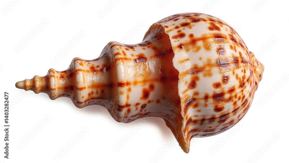 Seashell Still Life with Elegant Spiral Pattern on White Background Seashell Still Life with Elegant Spiral Pattern on White Background