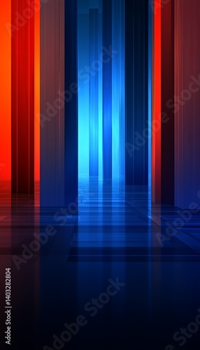 Abstract Red Blue Geometric Light Pillars