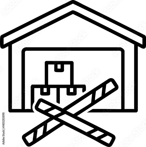 Import Tariffs trade impact concept. Warehouse with a no entry symbol and boxes inside.