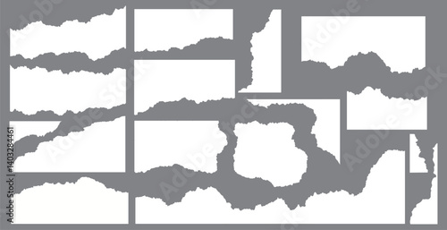 White realistic torn or ripped paper strip collection with grunge edge and Paper rip texture background