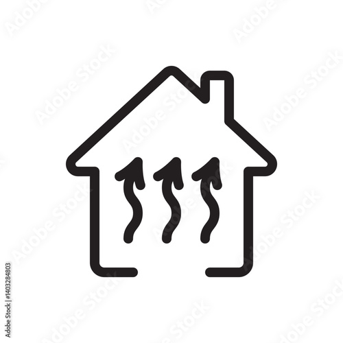 House thermal heating flat outline icon vector illustration. Isolated on transparent background. Editable stroke, pixel perfect