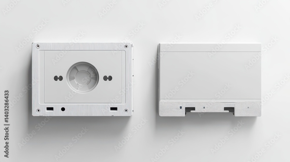 Obraz premium Blank white label and case of Cassette Tape on isolated background.