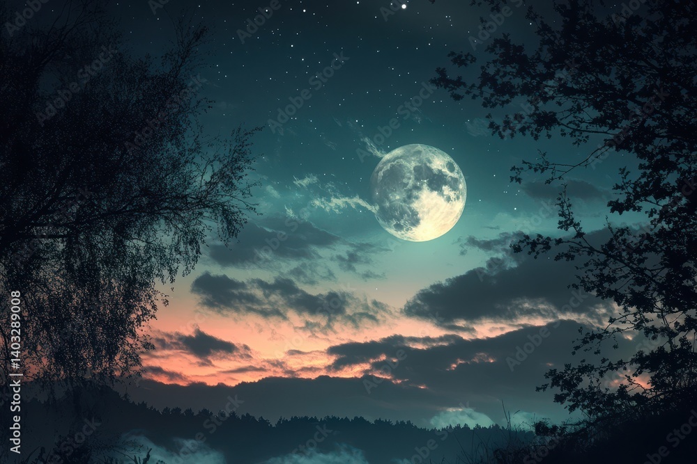 Naklejka premium Moonlit Forest at Dusk