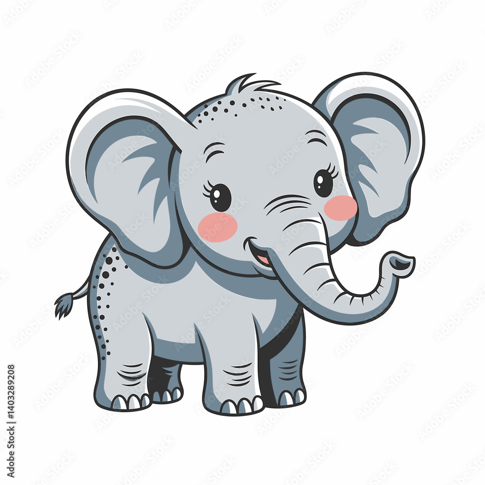 Naklejka premium Adorable Cartoon Elephant with Big Ears and Cheeks