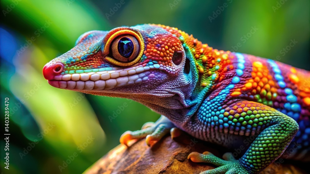 Obraz premium Colorful gecko lizard with vibrant scales and unique pattern