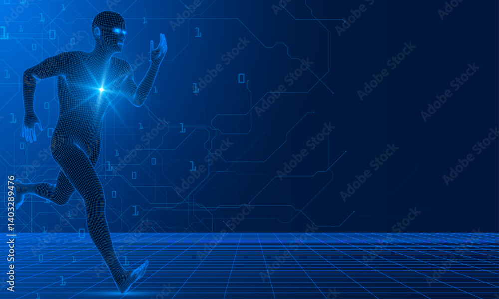 Network forming AI human face. Technology and robotics concept. Anonymous social masking. Cyber crime and security vector. Human body low poly wireframe. Concept: AI, digital technology, cyberpunk Network forming AI human face. Technology and robotics concept. Anonymous social masking. Cyber crime and security vector. Human body low poly wireframe. Concept: AI, digital technology, cyberpunk