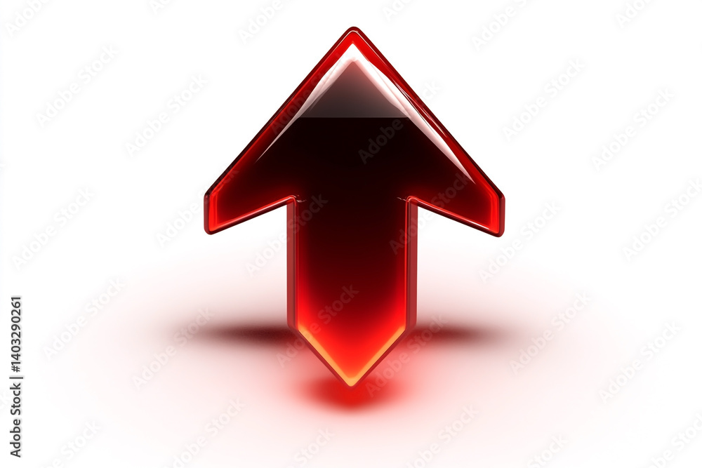 Fototapeta premium Red bright downward arrow icon on white background - bright warning or download symbol
