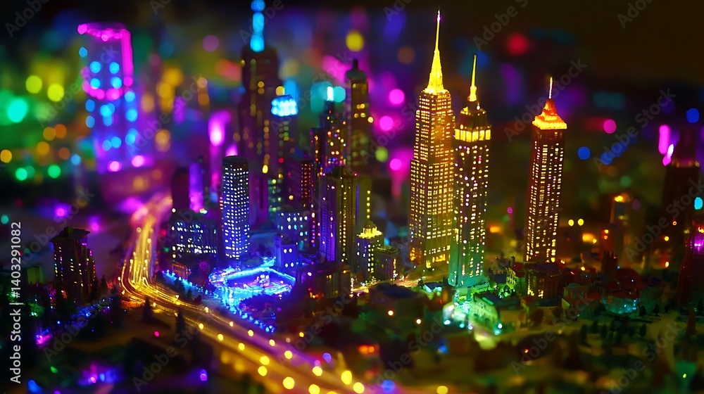 Obraz premium Colorful Night City Model