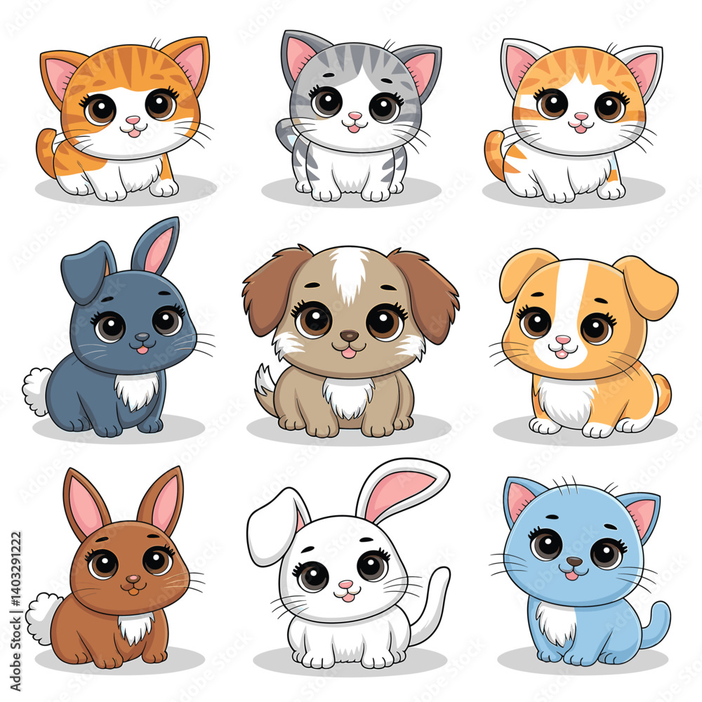 Fototapeta premium Adorable Animated Animals with Big Expressive Eyes