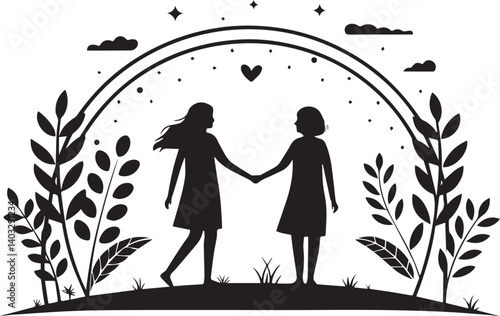 International day of Friendship icon,Best Friend Day, Friend's Day, Friendship Celebration, clip art, line art, silhouette art, Image, illustration, using solid black color and white background