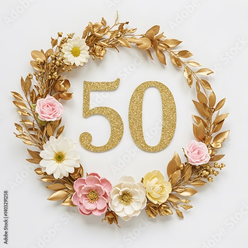 Golden floral wreath celebrating 50 years