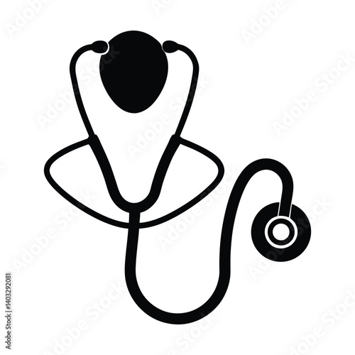 A stethoscope shaped as a human silhouette on white background