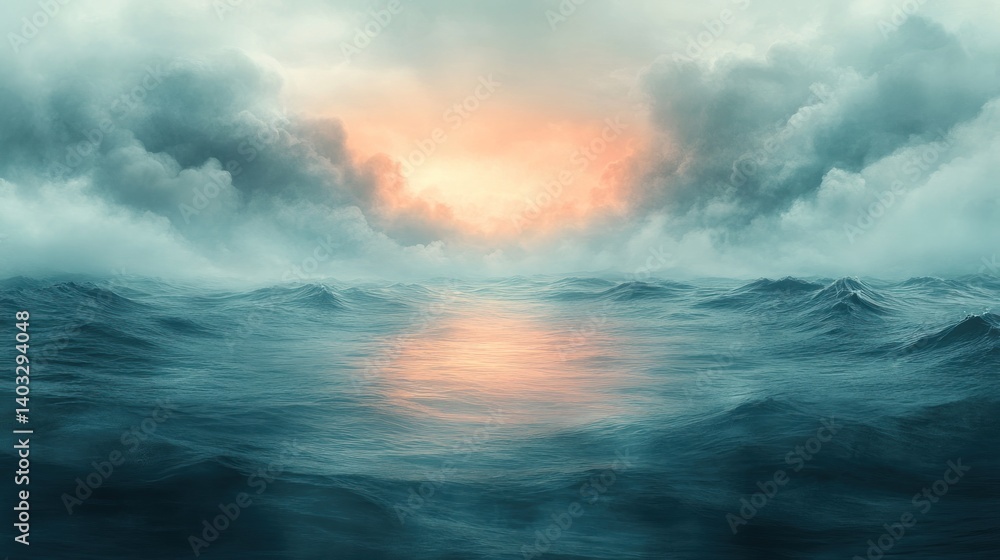 Dramatic ocean scene with stormy clouds and a hazy sunset. Dramatic ocean scene with stormy clouds and a hazy sunset.