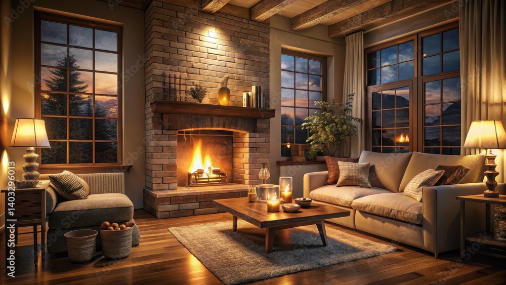 Cozy Living Room at Night, soft shadows, fire crackling, soft shadows, fire crackling Cozy Living Room at Night, soft shadows, fire crackling, soft shadows, fire crackling