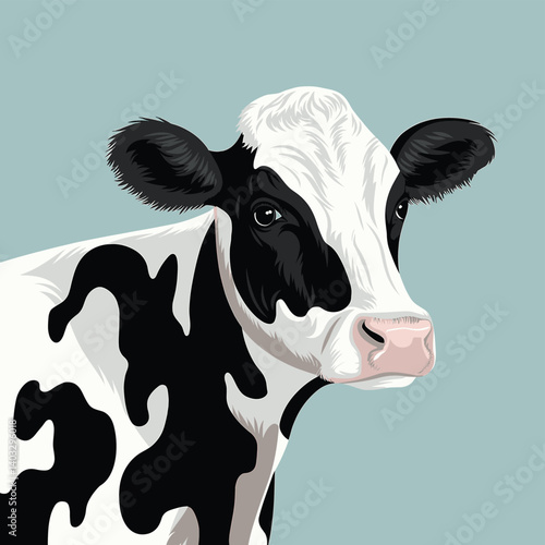 Calm Holstein Cow Portrait Against Soft Teal Background