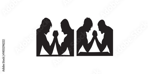 Print Arm wrestling fight silhouette vector
