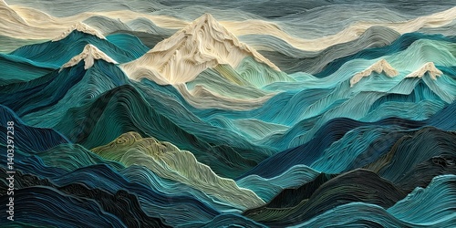 Wallpaper Mural Layered paper cut artwork of snow-capped mountains with textured gray cardstock and green tones, creating a dimensional landscape with depth, harmony, contrast, and natural rugged patterns Torontodigital.ca