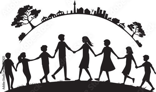 International Youth day clip art, line art, silhouette art, Image, illustration, using solid black color and white background