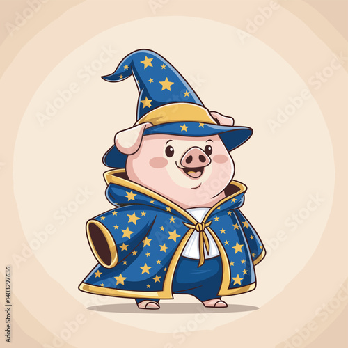 Whimsical Piglet in Magical Wizard Attire with Stars