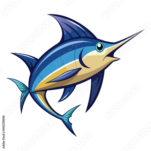 Hand drawn swordfish cartoon illustration