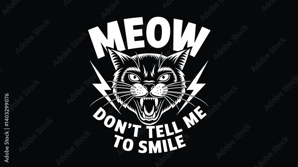 Fototapeta premium Fierce Cat Illustration with Lightning and Bold Text