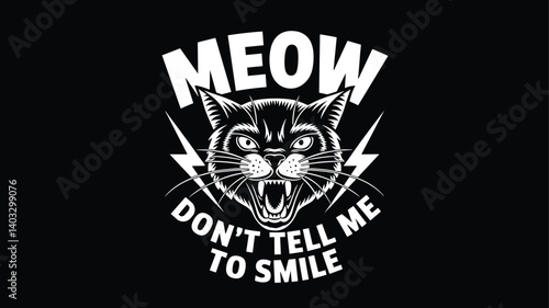 Fierce Cat Illustration with Lightning and Bold Text