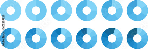 Pie chart set, segmented circle icons, circle diagram. Pie chart divided 1,2,3,4,5,6 equal parts. Color pizza or donut round diagram. Infographic wheel segment or sections parts. Vector illustration